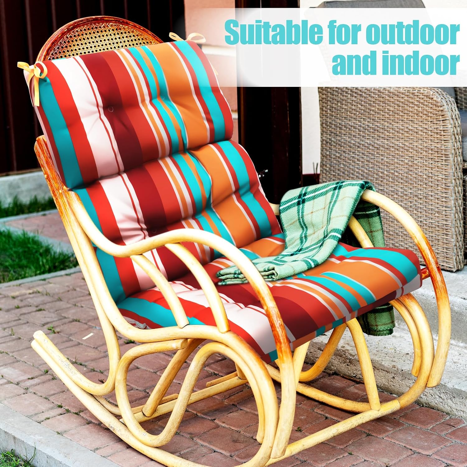 6 Pack High Back Outdoor Chair Cushions Bulk Waterproof Indoor Outdoor Chair Cushion Seat and Back Rocking Chair Cushion Thickened Patio Chair Pad for Indoor and Outdoor (Colorful Strip)