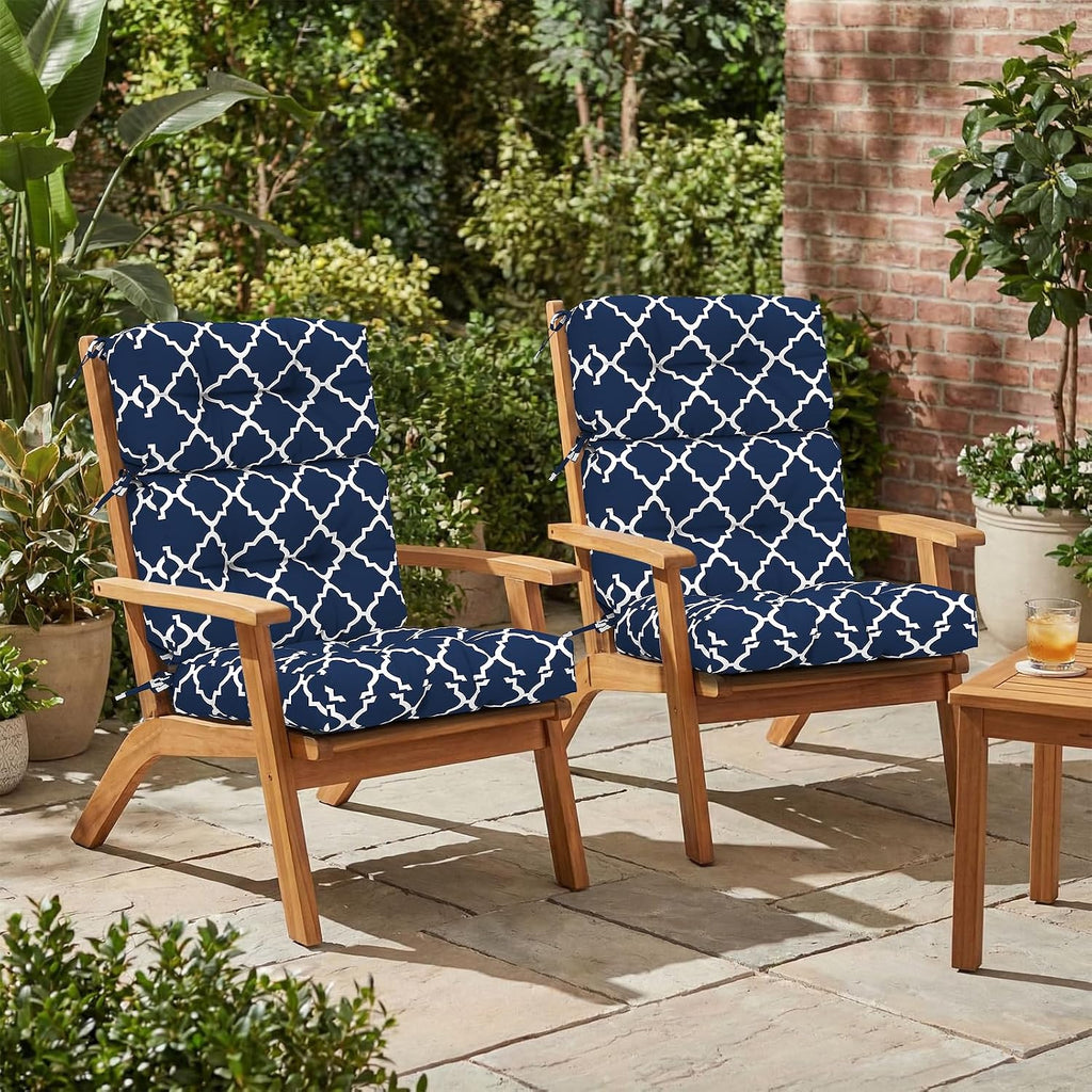 Outdoor High Back Patio Chair Cushions, Tufted Rocking Chair Cushions, Adirondack Cushions for Garden Porch Home Office Chairs Use, 44' x 22' x 4', 2 Pack, Geometry Navy