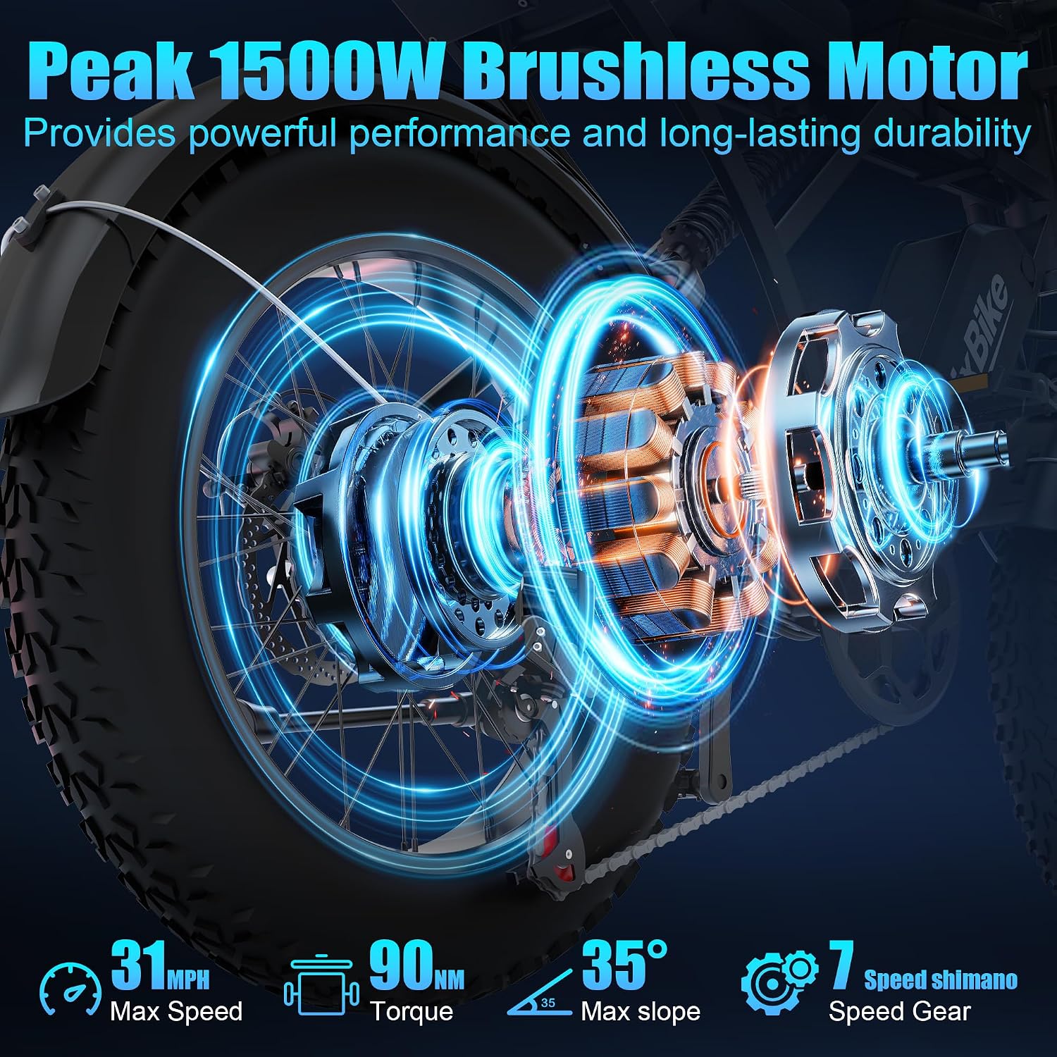 Electric Bike for Adults,48V 20AH - Peak Power 1500/3000W Brushless Motor Electric Bicycle - Max Speed 31-35MPH - Max 80 Miles Range - 20' x 4.0' Fat Tire Dirt E-Bike,7-Speed