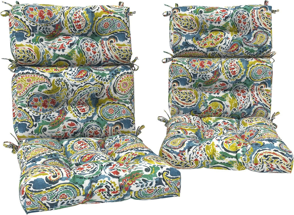DYTXIII Outdoor High Back Chair Cushions Set of 2, Water Repellent Tufted Rocking Seat Cushions Replacement 44 x 22 Inch, Seat & Back Chair Pads for Patio, Balcony and Indoor Use -Paisley Paradise