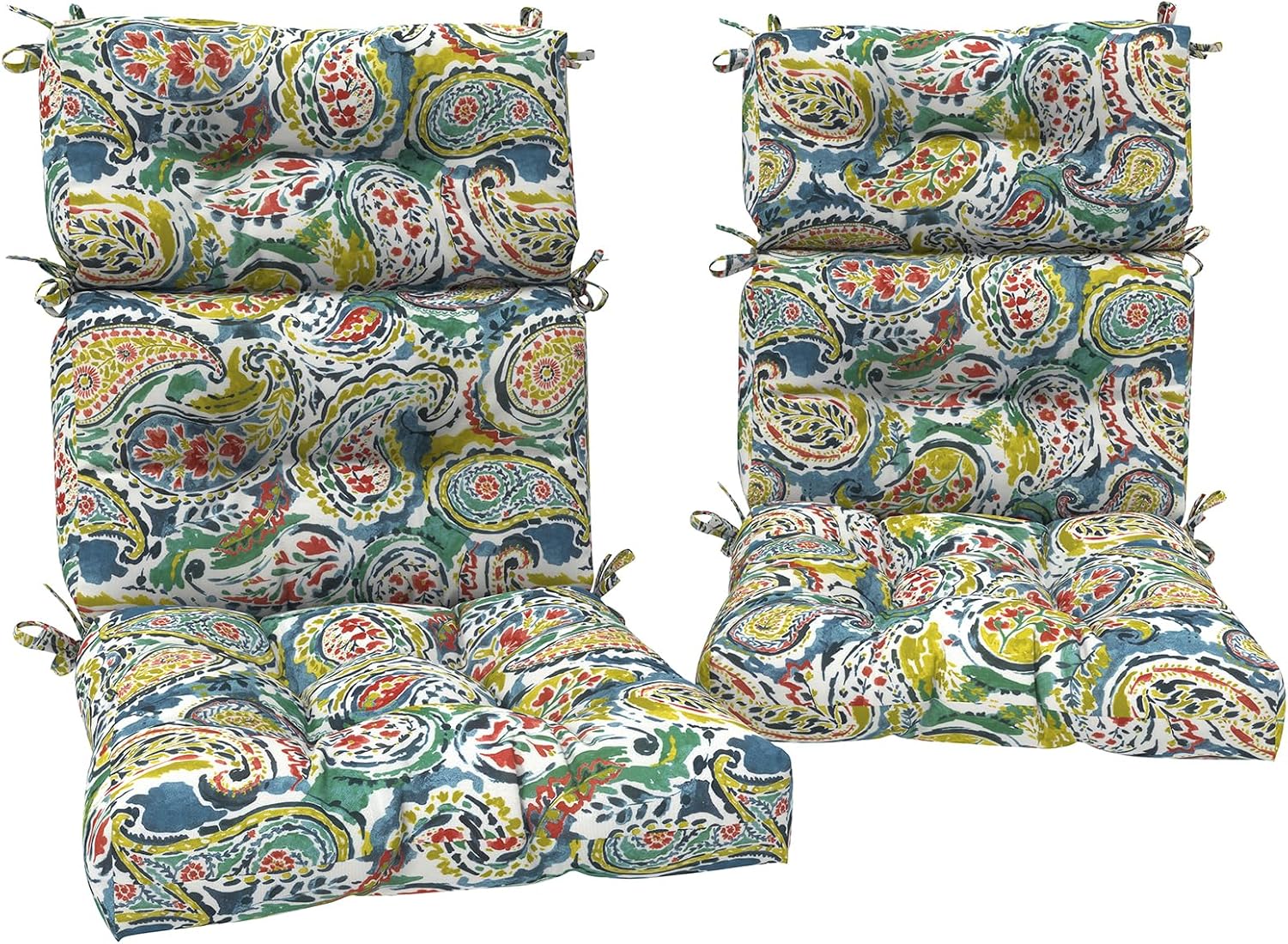 DYTXIII Outdoor High Back Chair Cushions Set of 2, Water Repellent Tufted Rocking Seat Cushions Replacement 44 x 22 Inch, Seat & Back Chair Pads for Patio, Balcony and Indoor Use -Paisley Paradise