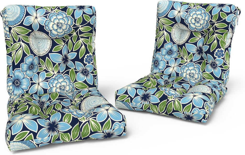 LVTXIII Outdoor Solid Low Back Cushion, Patio Tufted Replacement Rocking Chair Cushion with Ties, 2 Count Seat and Back Chair Cushions for Patio Furniture Use, 42 L x 21 W, Azure Botanical Symphony‌