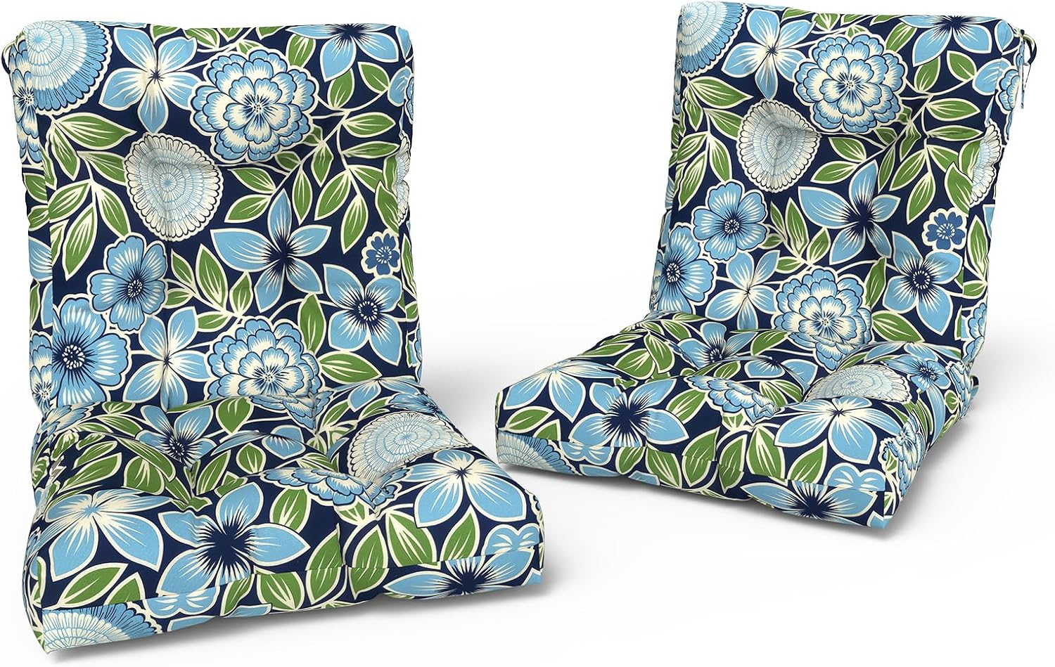 LVTXIII Outdoor Solid Low Back Cushion, Patio Tufted Replacement Rocking Chair Cushion with Ties, 2 Count Seat and Back Chair Cushions for Patio Furniture Use, 42 L x 21 W, Azure Botanical Symphony‌