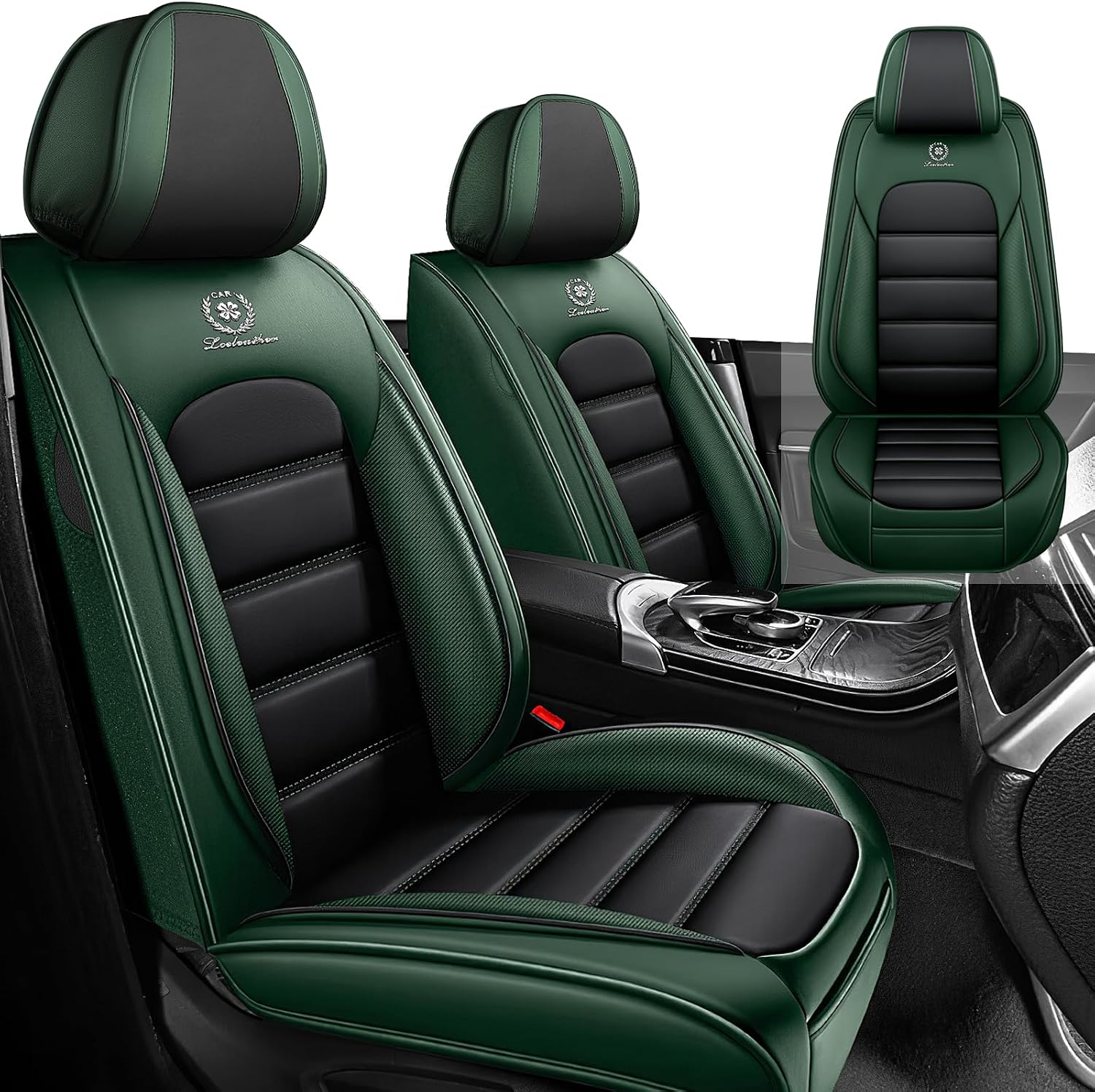 Car Seat Cover Fit for Rivian R1T 2022-2025,Compatible Airbag Non-Slip Waterproof Seat Cover,Car Seat Protector Premium Interior (Standard 2 Seats,Black Green)