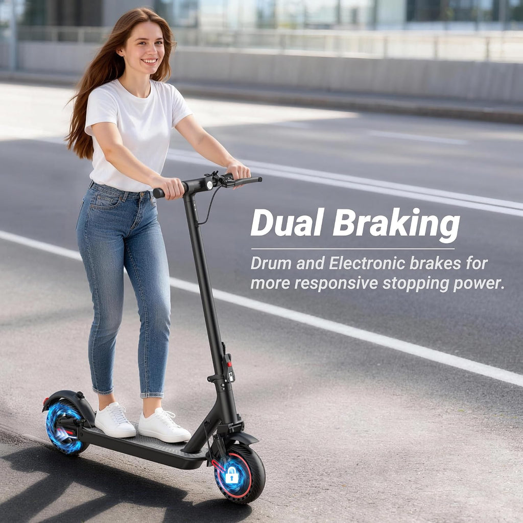 Electric Scooter, 350W-500W Motor, 9 MPH to 22MPH, 10-41 Miles Range, Dual Suspension, Dual Braking, App Control, Foldable Commuter E Scooter for Adults and Teens