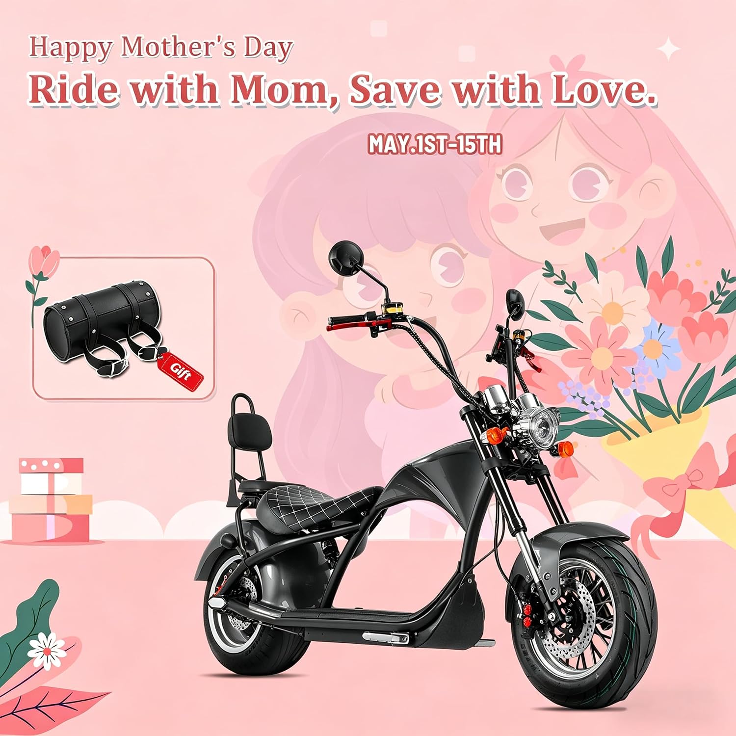 eAhora M1 2 Seater 2000W Electric Motorcycle for Adults,37MPH 60V 30Ah Battery 40 Miles Long Range Full Suspension Dual Hydraulic Brakes, Street Legal Electric Motorcycle