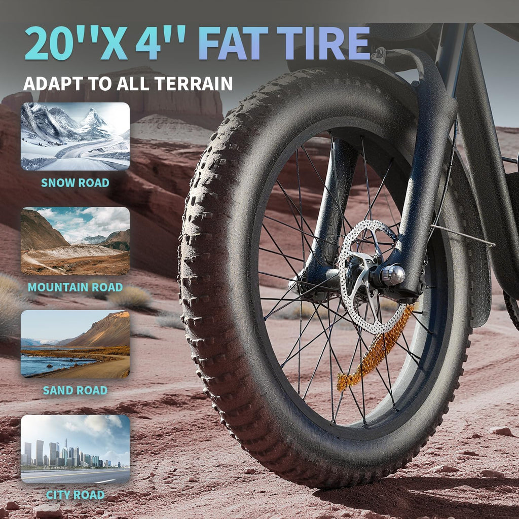Electric Bike for Adults 48V 20AH Power 1500W Peak 35MPH Max 60 Miles Electric Motorcycle 20' Fat Tire Dirt Bike Shamano 7-Speed E-Bike for All Terrain Dirt Bike