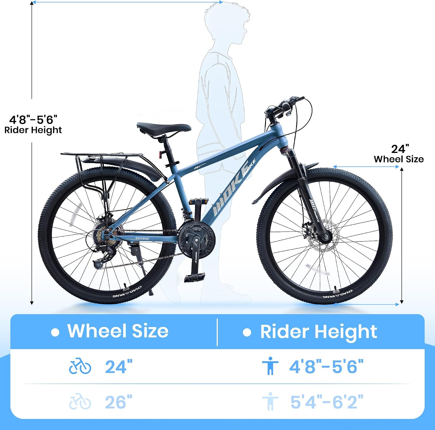 DEYGIA 24 26 inch Mountain Bike for Boys and Girls, 21-Speed Drivetrain, Kids Mountain Bike with Rear Rack, Suspension Fork, Dual Disc Brakes, Internal Cable, Kids' Bicycles with Multiple Colors