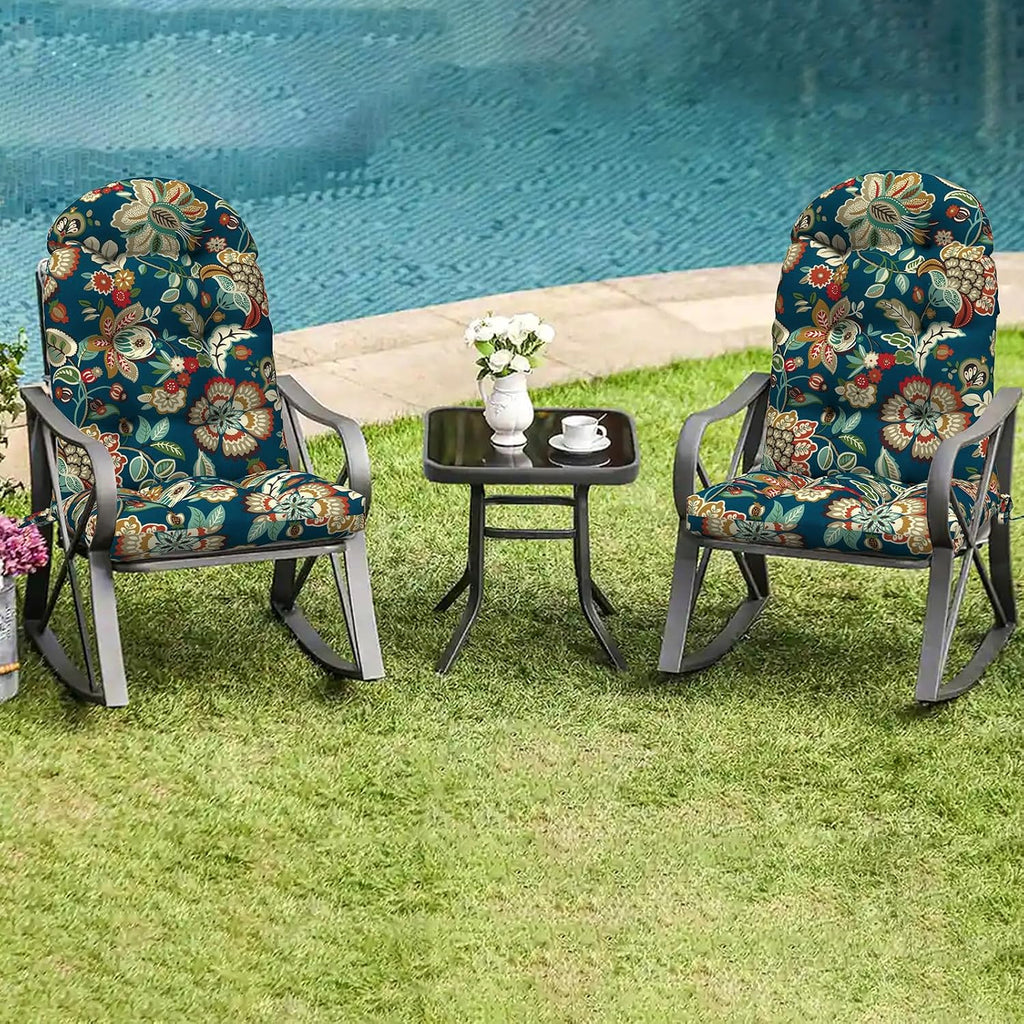 LVTXIII 2 Pack Outdoor Adirondack Chair Cushions, 44x19x4 Inch Water Repellent Patio Cushions for Rocking Chairs, Thick Tufted High Back Seat Cushion Set, Peacock Blue