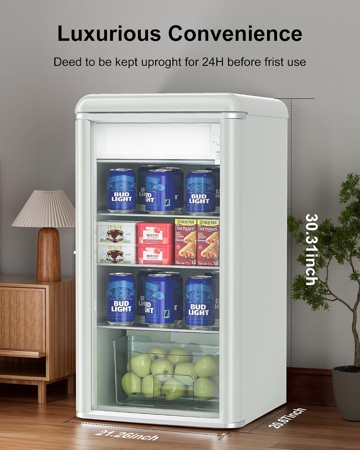 4.9 Cu.Ft Retro Beverage Cooler Double Glass Door Fridge - Holds 120 Cans,8-liter freezing space 5 Temp Settings Adjustable Shelves, Quiet 42dB - Perfect for Kitchen, Bar, Dorm Cream
