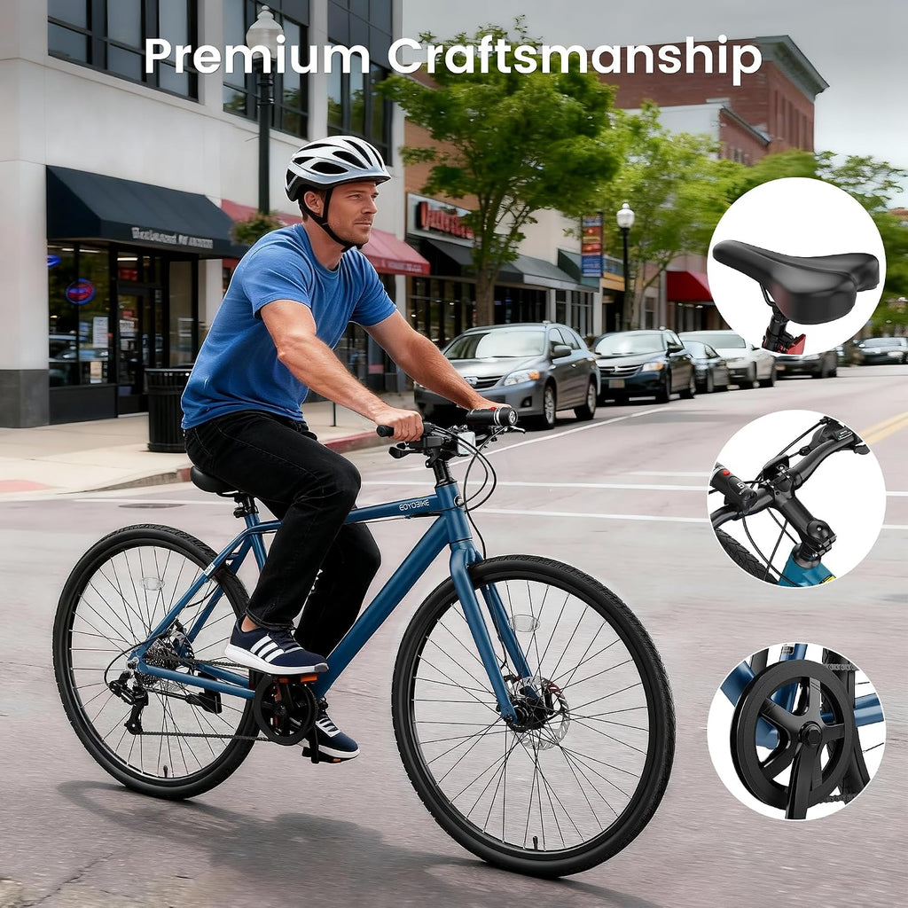 MOONCOOL Hybrid Bike for Men, 700C Aluminum 29LB Ultra-Light 8 Speed Commuter Bike, 350lb Loading, 29' Urban Bicycle, Dual Disc Brakes, for Tall Men&Women, 85% Pre-Assembled