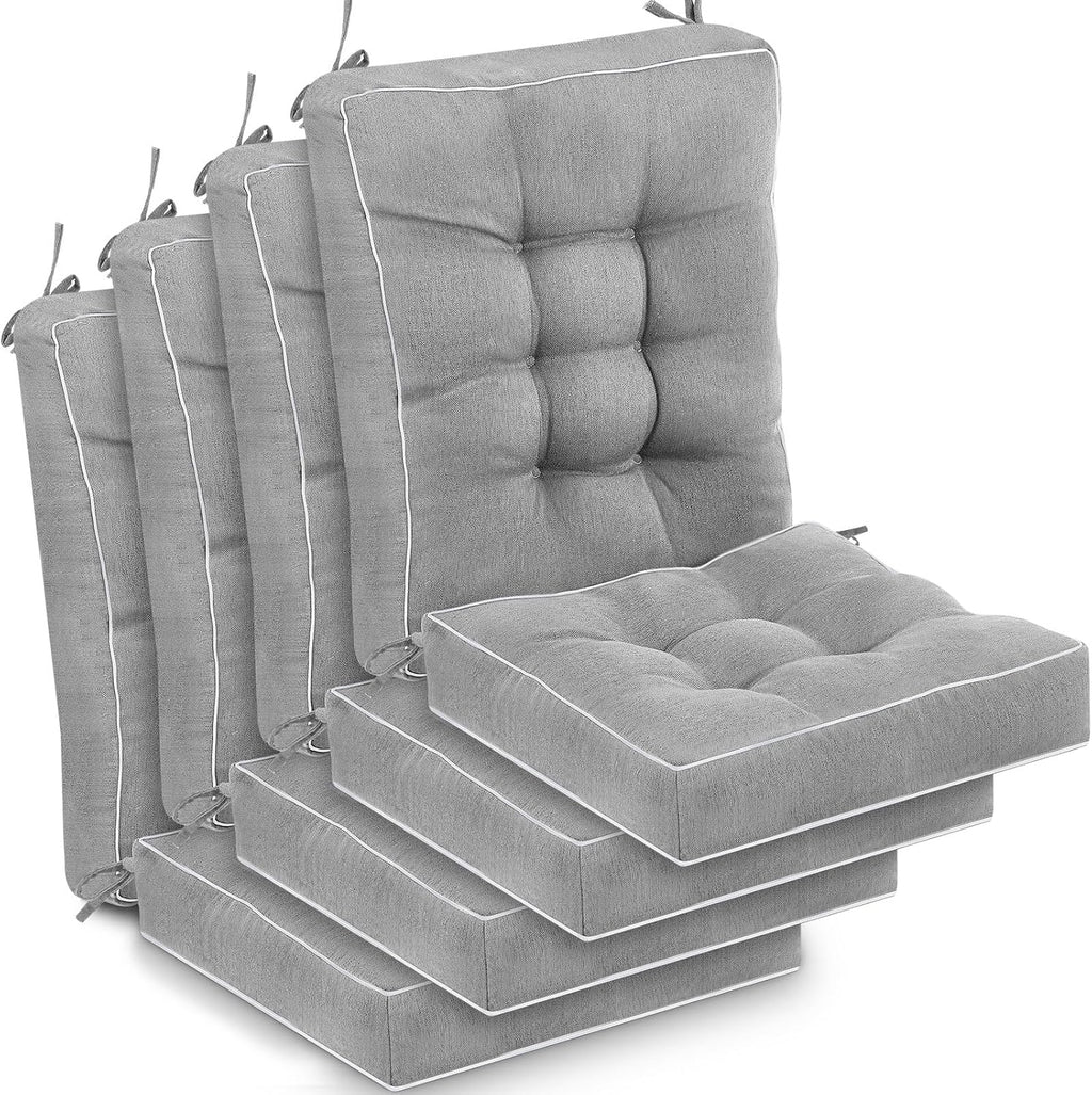 Juexica 4 Sets Outdoor Patio Cushions High Back Outdoor Chair Cushions Rocking Cushion Patio Fastness Chair Pads with Ties for Seasonal Indoor Home Office(Light Gray,19 x 19 x 4)