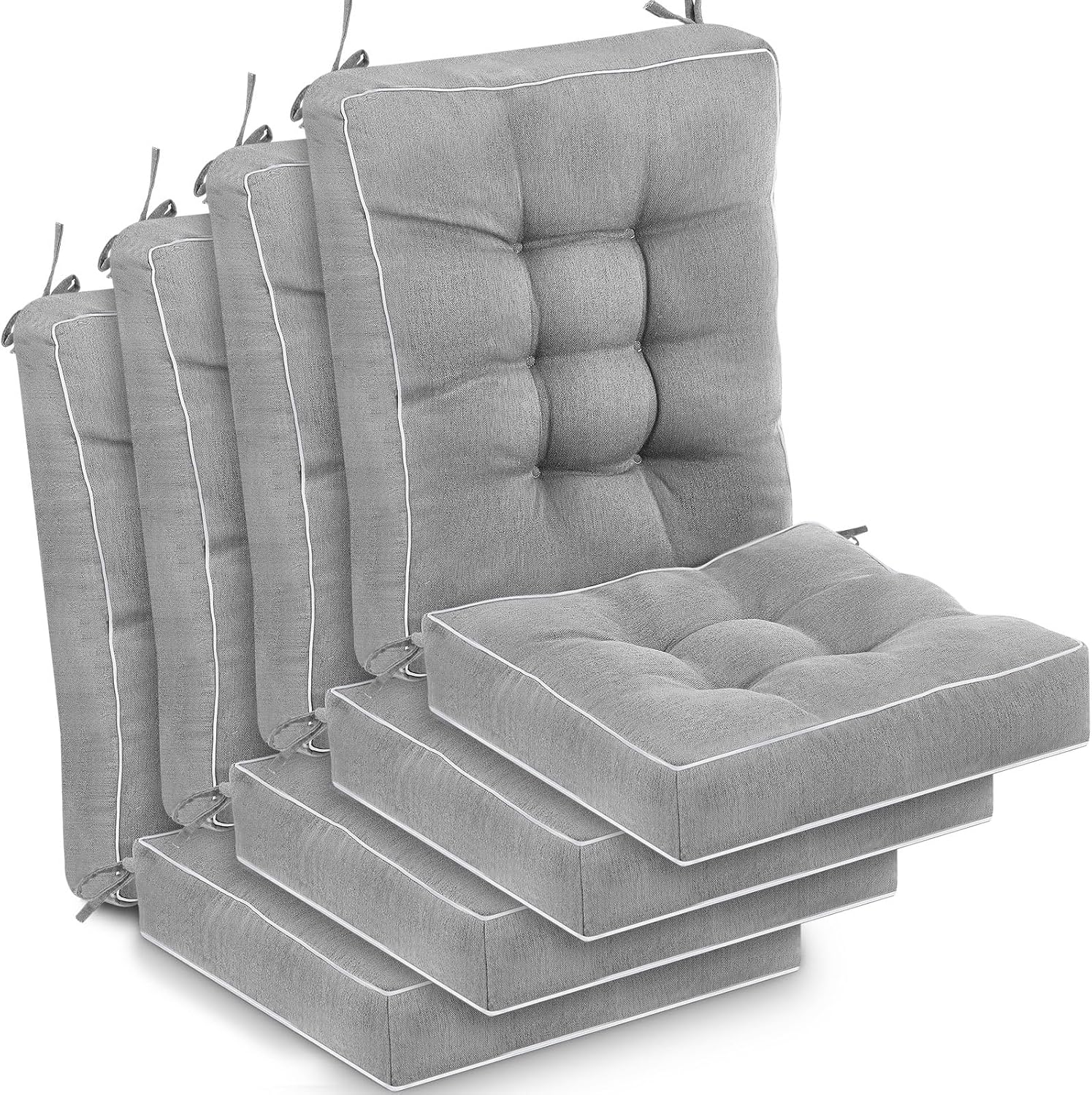 Juexica 4 Sets Outdoor Patio Cushions High Back Outdoor Chair Cushions Rocking Cushion Patio Fastness Chair Pads with Ties for Seasonal Indoor Home Office(Light Gray,19 x 19 x 4)