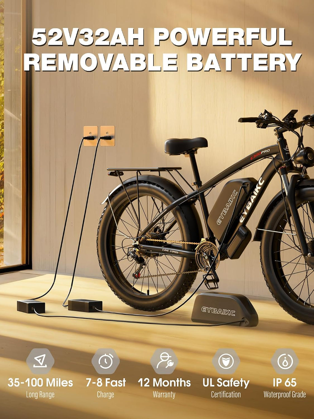 Electric Bike for Adults, Peak 5000W Ebike Dual Motor 52V32Ah 100Miles Range, 40-45MPH Electric Bike, 24'/26' x4.0 Fat Tire, Hydraulic Disc Brake, Electric Mountain Bicycle, UL 2849