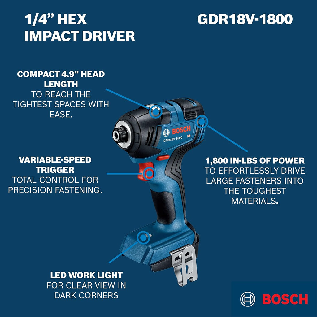 BOSCH GXL18V-27B22 Power Tool Combo Kit - 18V Brushless Compact 1/2 In. Cordless Drill Driver and 1/4 In. Hex Impact Driver (Includes: Two 2.0Ah Batteries, 18V Charger, and Carrying Tool Bag)