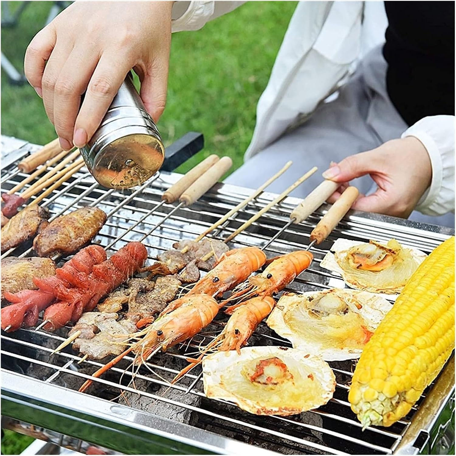 Portable Charcoal Grill Stainless Steel Barbecue Charcoal Grill Outdoor Indoor Portable Folding Rack Household Cooking BBQ Grill for Outdoor