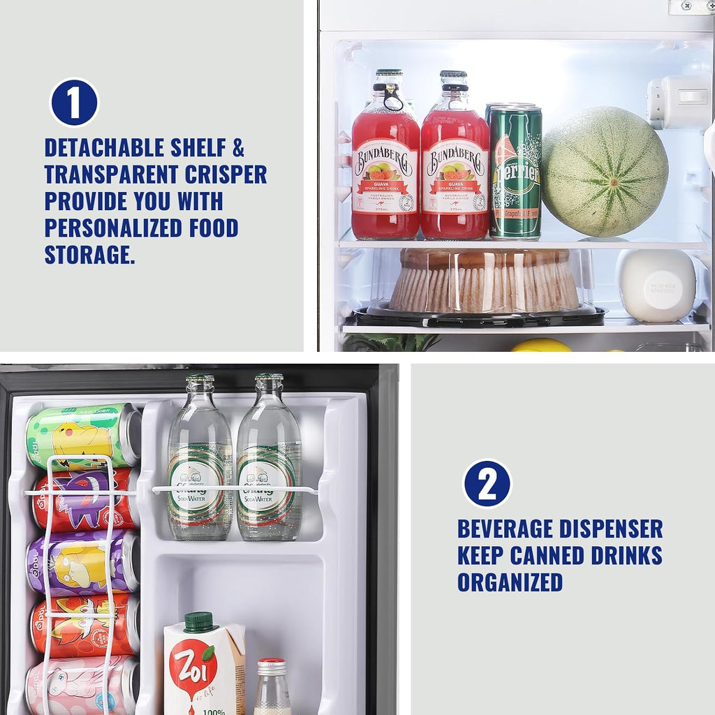 WANAI Refrigerator 3.5 Cu.Ft Refrigerator with Freezer, Retro Fridge with Dual Door,7 Adjustable Thermostat, Adjustable Shelves For Dorm, Office Bedroom, Silver