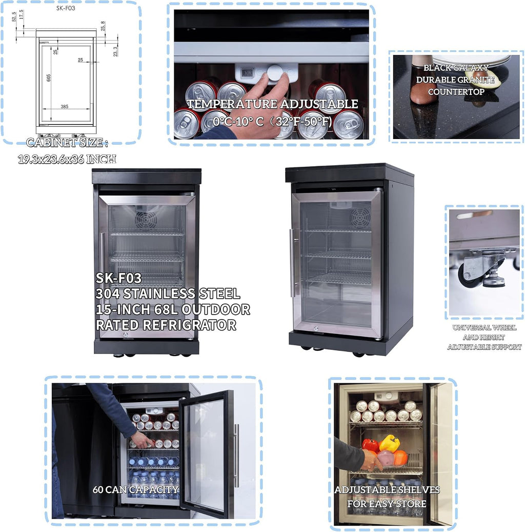 82' Natural Gas Outdoor Kitchen Island - 43-Inch 6-Burner 85,000 BTU Deluxe Stainless Steel Grill Wine Cooler Compact Refrigerator Rotisserie Granite Countertops/Sink,Black