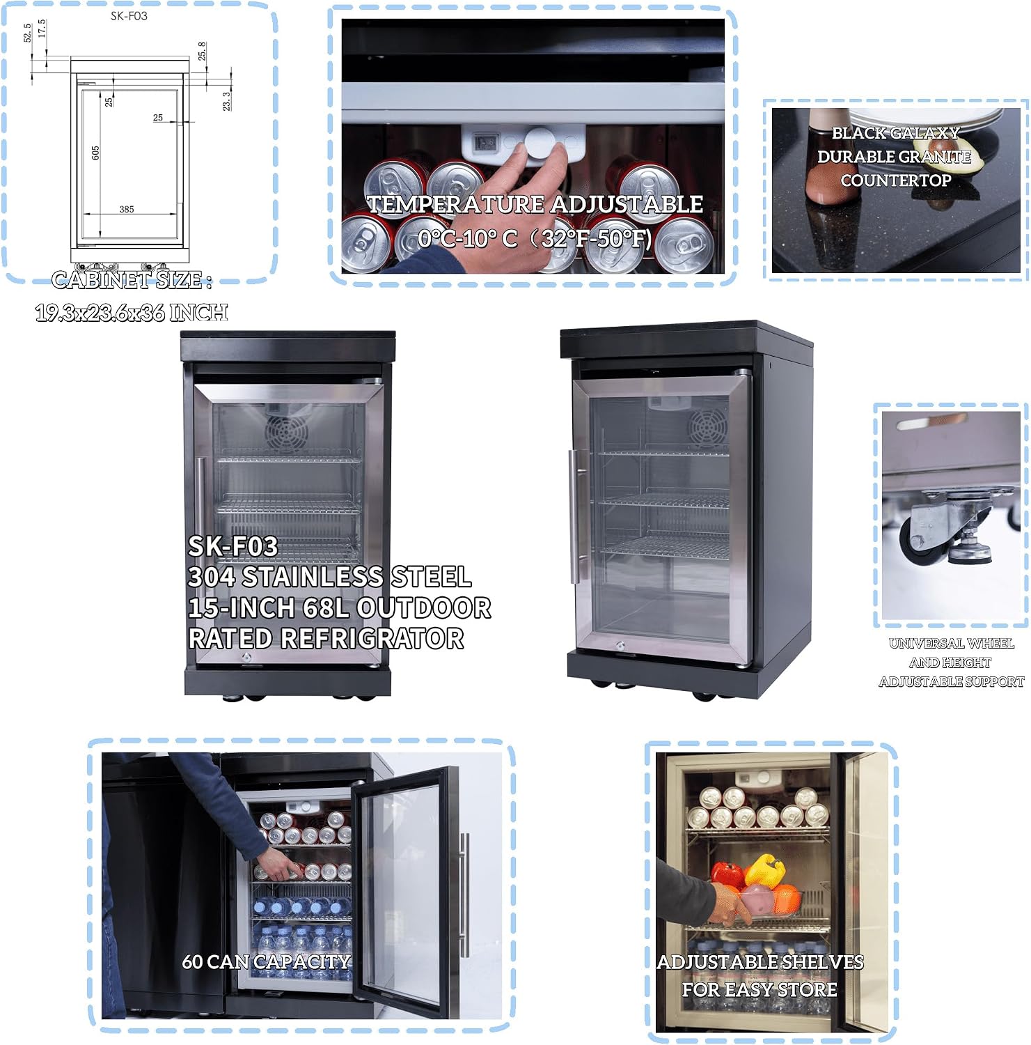 82' Natural Gas Outdoor Kitchen Island - 43-Inch 6-Burner 85,000 BTU Deluxe Stainless Steel Grill Wine Cooler Compact Refrigerator Rotisserie Granite Countertops/Sink,Black