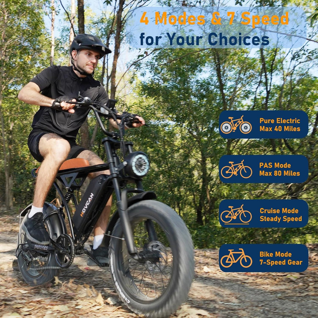 Movcan V60 Series Electric Bike for Adults,1000W/1500W, 30/33MPH,48V 15.6/18.2 Battery,Up to 80Mile Dual Hydraulic Brake,20' Fat Tire,7-Speed Motorcycle Ebike for Commuting/Off-Roading
