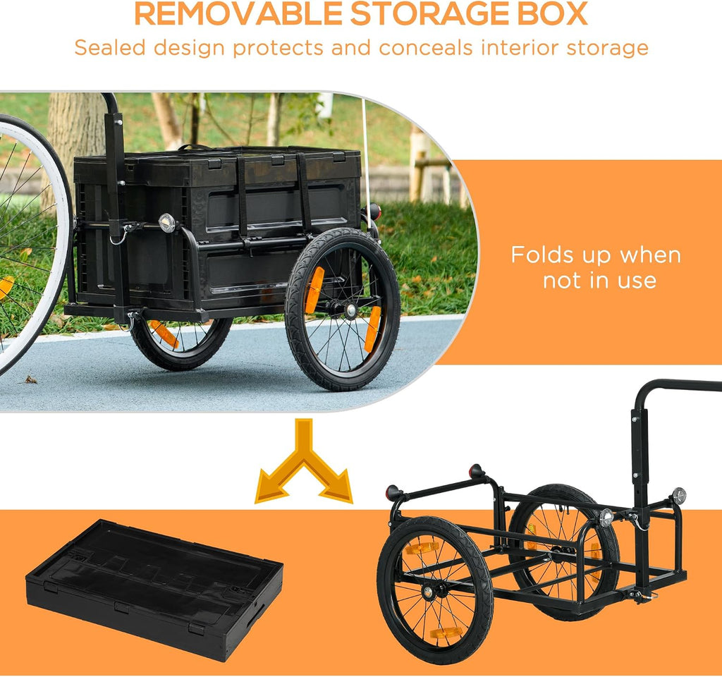 Aosom Bike Cargo Trailer, Bicycle Trailer Wagon Cart with Removable Storage Box, Folding Frame, Quick Release 16' Wheels and Safe Reflectors