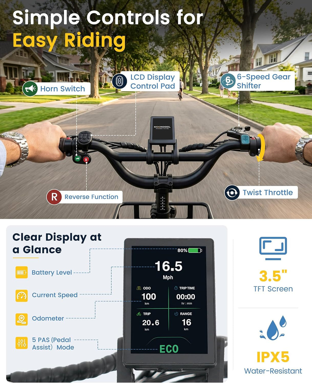 MOONCOOL Electric Trike for Adults, 500W/750W 48V Electric Tricycle for Adults, 20'x3.0' Fat Tire 3 Wheel Electric Bike, Folding Aluminum Adult Tricycle with Removable Battery