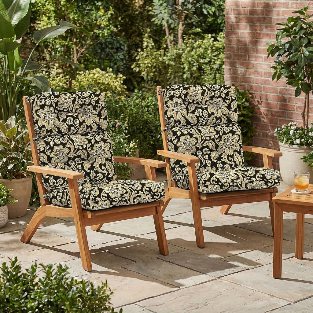 Outdoor High Back Patio Chair Cushions, Fade Resistant & Waterproof Tufted Seat and Back Cushions for Patio Furniture, Patio Chair Cushions 44x22 Inch, Set of 2, Jacobean Black