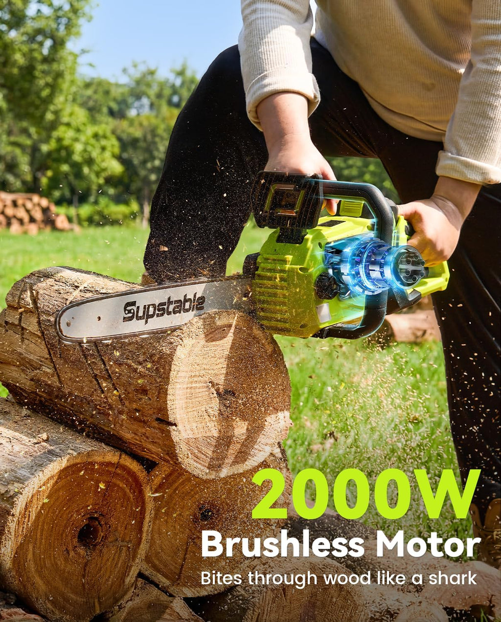 16 Inch Electric Chainsaw Cordless, 2000W Brushless Chainsaw, 4.0Ah Battery & Fast Charger, 40V Electric Chain Saws, Instant Brake, Tool-Free Chain Tension, Auto Oiling for Tree Trimming, Wood Cutting