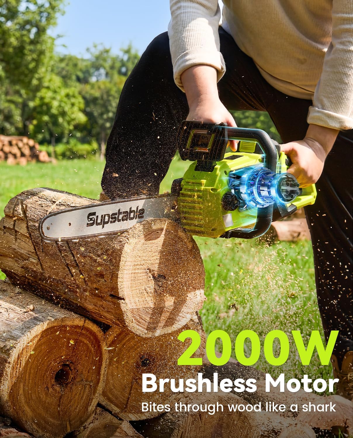 16 Inch Electric Chainsaw Cordless, 2000W Brushless Chainsaw, 4.0Ah Battery & Fast Charger, 40V Electric Chain Saws, Instant Brake, Tool-Free Chain Tension, Auto Oiling for Tree Trimming, Wood Cutting