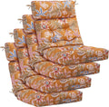 Barydat 4 Pcs Tufted High Back Chair Cushion Indoor Outdoor Seat and Back Cushions Palm Leaves Tropical Plants Lawn Rocking Chair Pads with Ties for Adirondack Patio Garden(Yellow Flower)