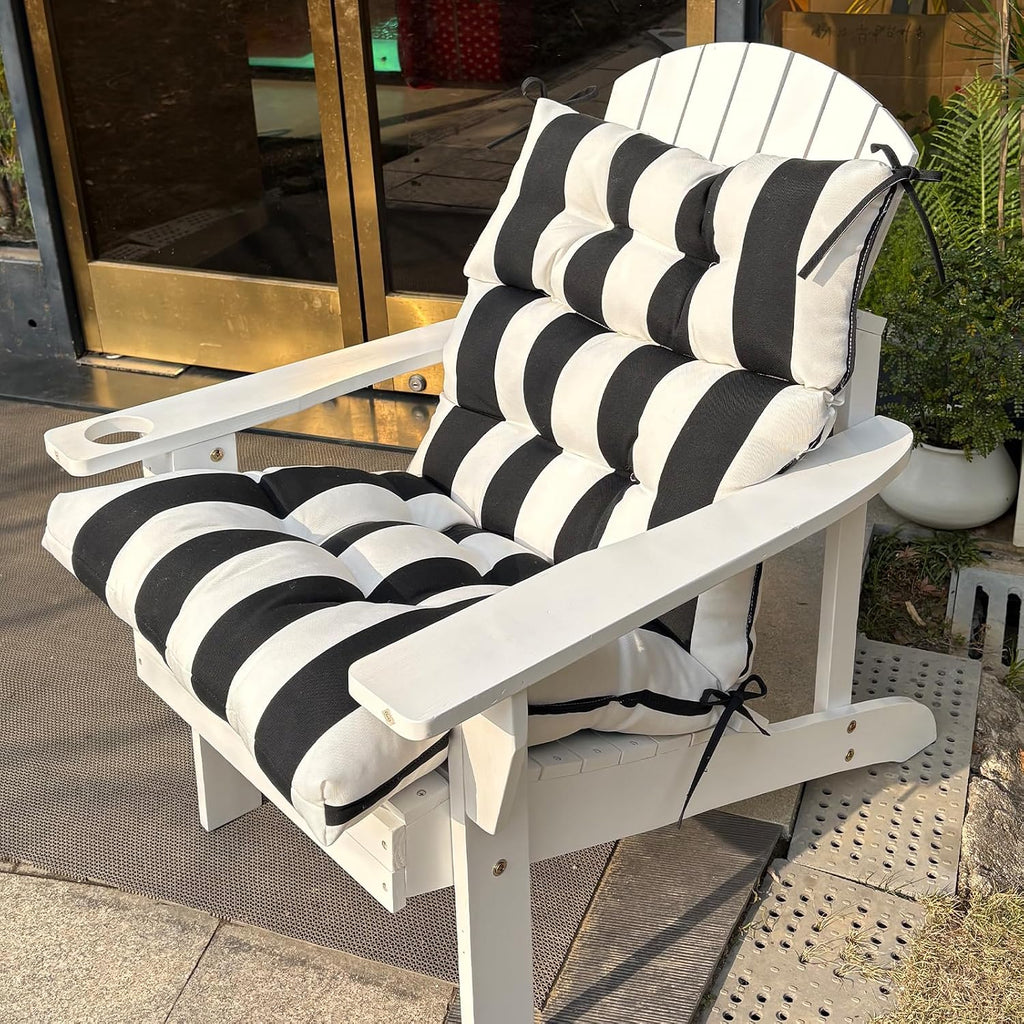 High Back Chair Cushions Set of 2, Adirondack Chair Cushion with Waterproof, Rocking Chair Cushion for Outdoor Patio, Garden Porch 45'x 22'x 4 (2, Black and White B)
