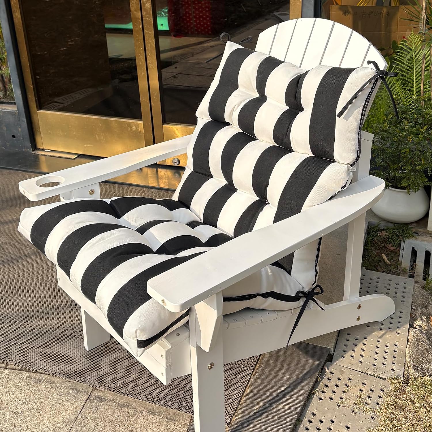 High Back Chair Cushions Set of 2, Adirondack Chair Cushion with Waterproof, Rocking Chair Cushion for Outdoor Patio, Garden Porch 45'x 22'x 4 (2, Black and White B)