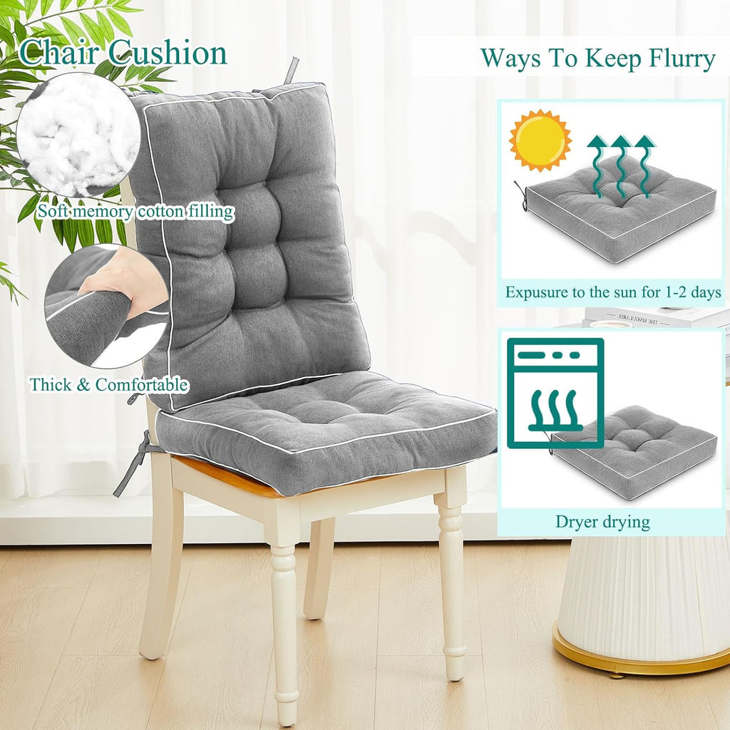 Juexica 4 Sets Outdoor Patio Cushions High Back Outdoor Chair Cushions Rocking Cushion Patio Fastness Chair Pads with Ties for Seasonal Indoor Home Office(Light Gray,19 x 19 x 4)