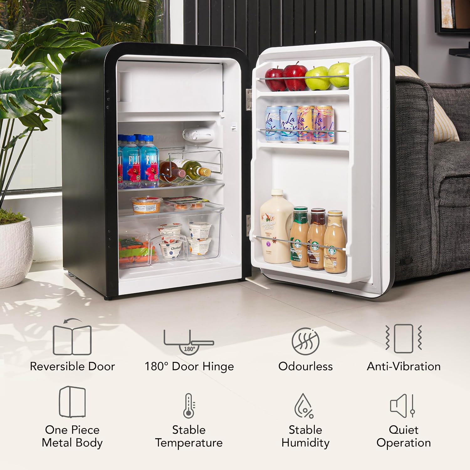 Cooluli Curve 3.8 cu ft Mini Fridge with Freezer - Small Refrigerator for Bedroom, Office, Dorm Room (Black, 3.2 cu.ft Refrigerator, 0.6 Freezer)