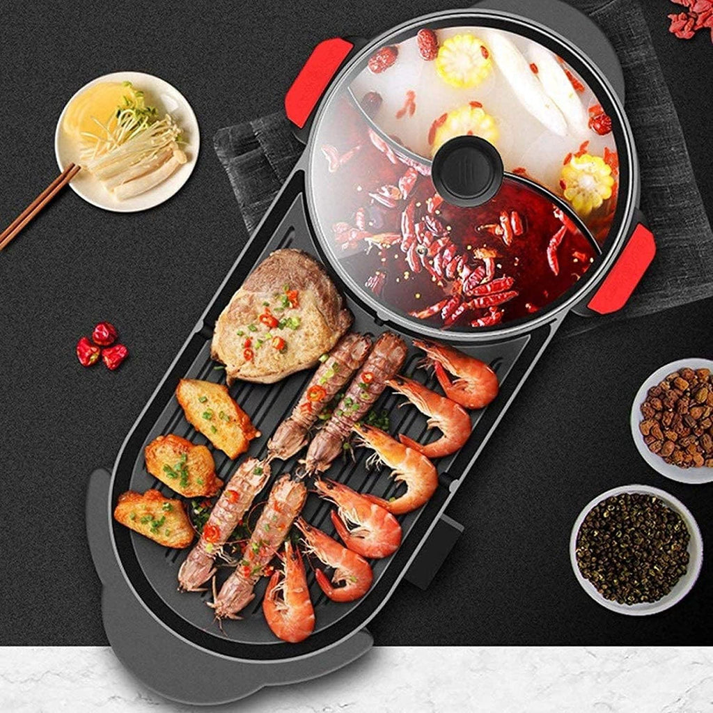 BBQ Smokeless Grill Detachable Hot Pot Independent Temperature Control Hot Pot Barbecue Integrated Pot Household Portable Electric Hot Pot Indoor