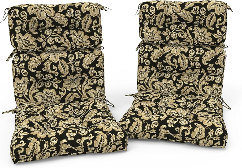 Outdoor High Back Patio Chair Cushions, Fade Resistant & Waterproof Tufted Seat and Back Cushions for Patio Furniture, Patio Chair Cushions 44x22 Inch, Set of 2, Jacobean Black