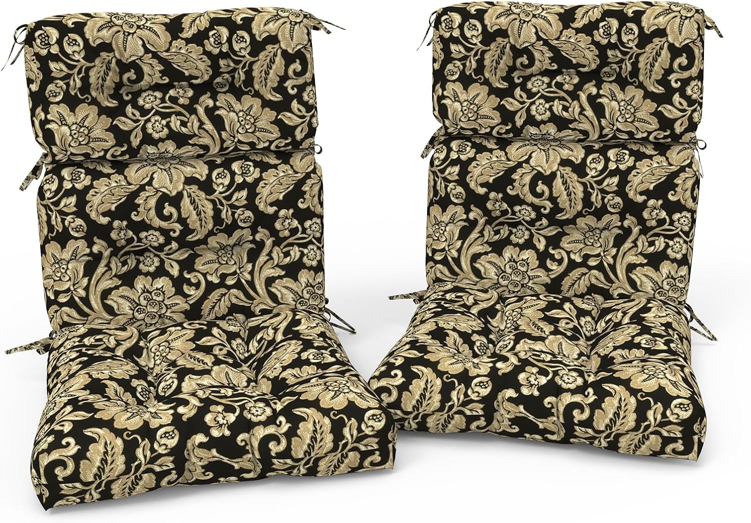 Outdoor High Back Patio Chair Cushions, Fade Resistant & Waterproof Tufted Seat and Back Cushions for Patio Furniture, Patio Chair Cushions 44x22 Inch, Set of 2, Jacobean Black