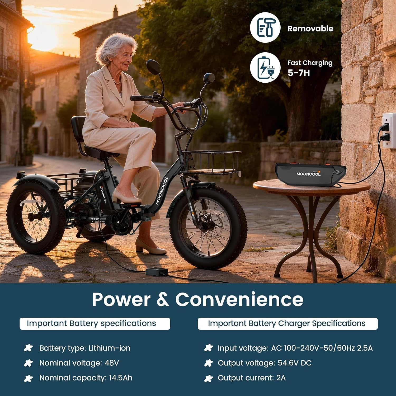 MOONCOOL 500W 4' Fat Tire Electric Tricycle for Adults, 48V 14.5Ah All-Terrain Aluminum 20' E-Trike, Front Suspension, 7-Speed, 400lbs Max Payload