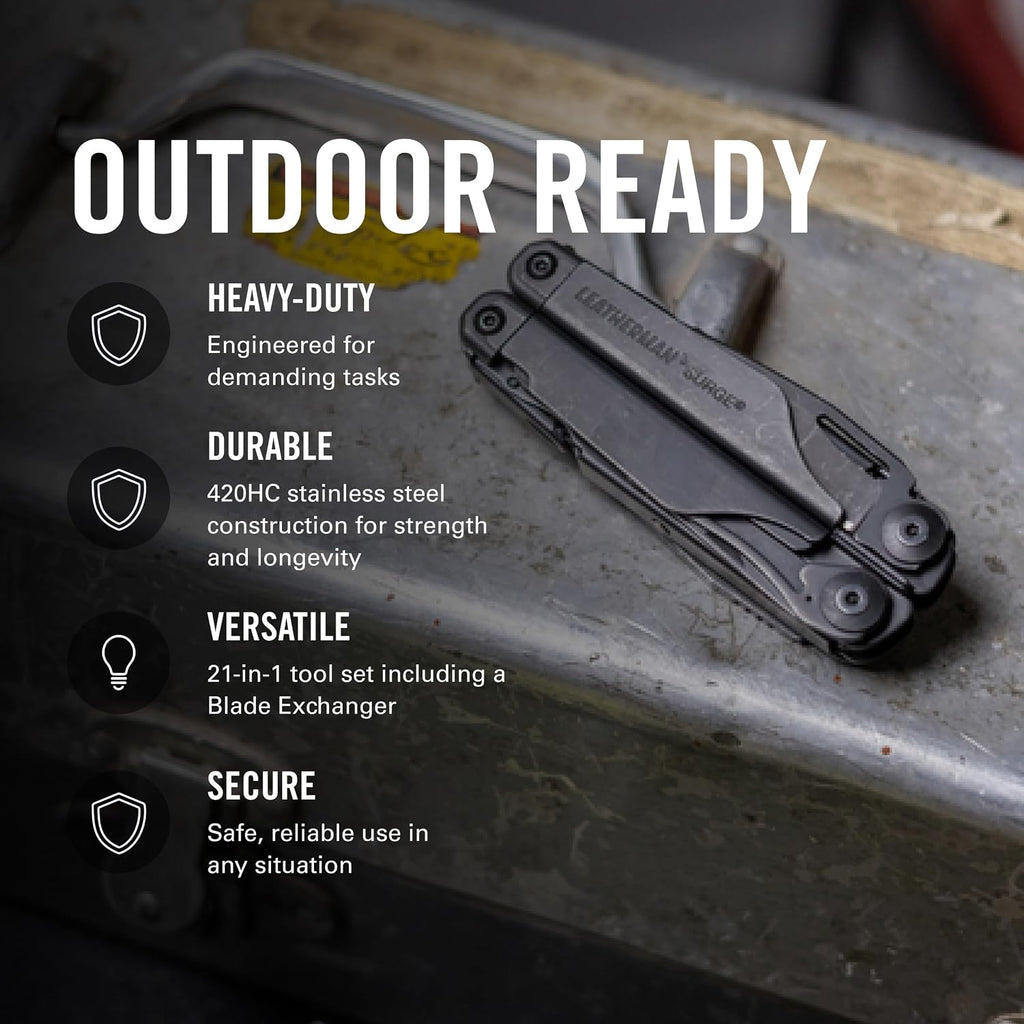 LEATHERMAN, Surge, 21-in-1 Heavy-Duty Multi-tool for Work, Home, Garden, DIY & Auto, Stainless Steel
