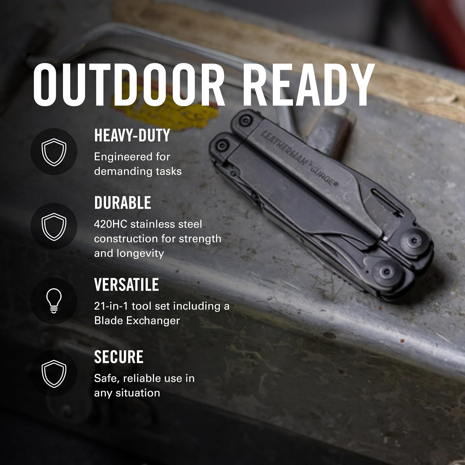 LEATHERMAN, Surge, 21-in-1 Heavy-Duty Multi-tool for Work, Home, Garden, DIY & Auto, Stainless Steel