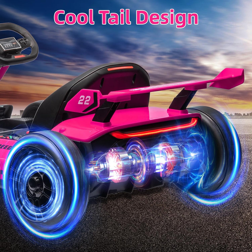 Nasitip 24V Electric Go Kart,300W Powerful Drift Kart for Kids, Electric Pedal Kart,with 300W Strong Motor, Drift/Sport Mode, Big Battery, Eva Tire,Length Adjustmen for Outdoor Racing Toy (Rose)