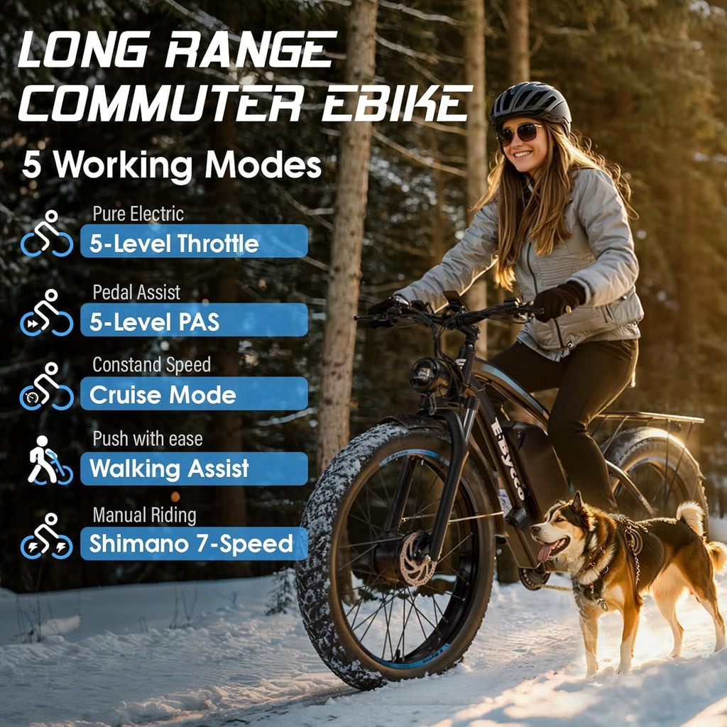 6000W Peak Dual Motor Electric Bike for Adults, 24' Fat Tire Ebikes 52V 32AH, Fast 45 MPH, 100 Miles Long Range, Hydraulic Brake, Pedal Assist Electric Bicycle for Off-Road Mountain Snow Commuter