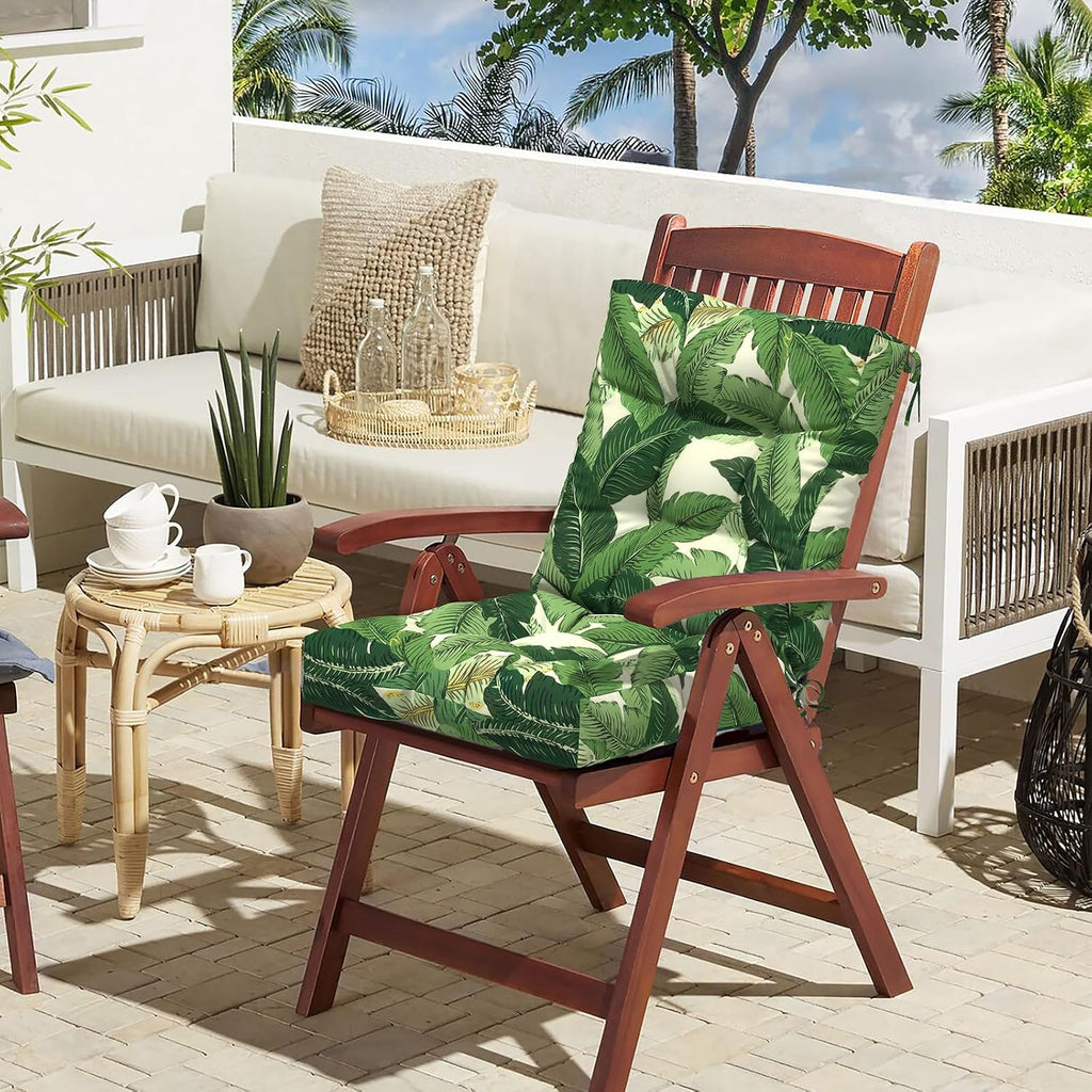 LVTXIII Outdoor Tufted Low Back Cushions, Solid Fluffy Seat and Back Chair Cushion with Ties, Patio Replacement Rocking Chair Cushion for Outdoor Furniture Use, 21 W x 21D, 2 Pack, Swaying Palms Green