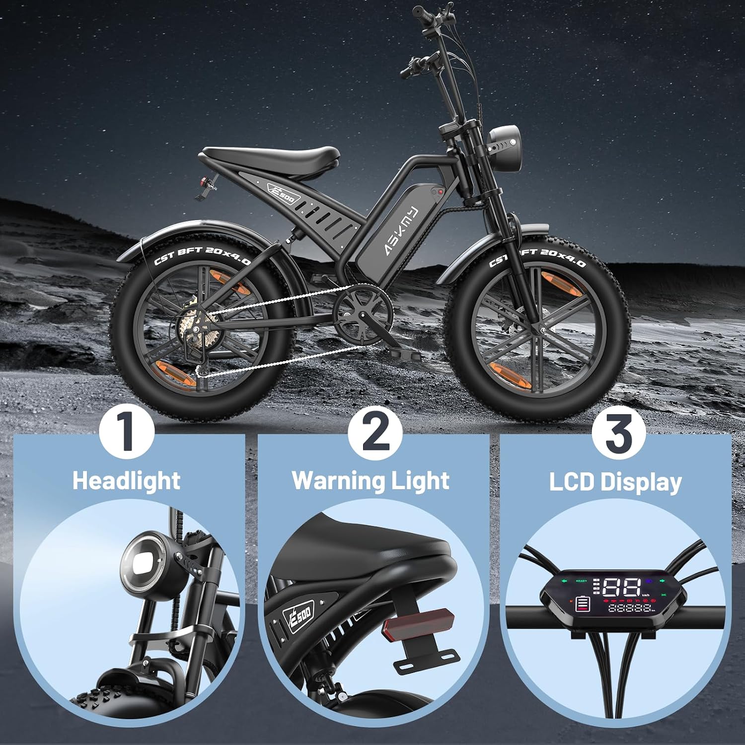 20' Fat Tire Electric Bike for Adults, 1500W Peak Motor E-Bike with 48V 15Ah Removable Battery, 60 Miles PAS Range, 28MPH Dirt Electric Mountain Bicycles for Off Road and Commuting