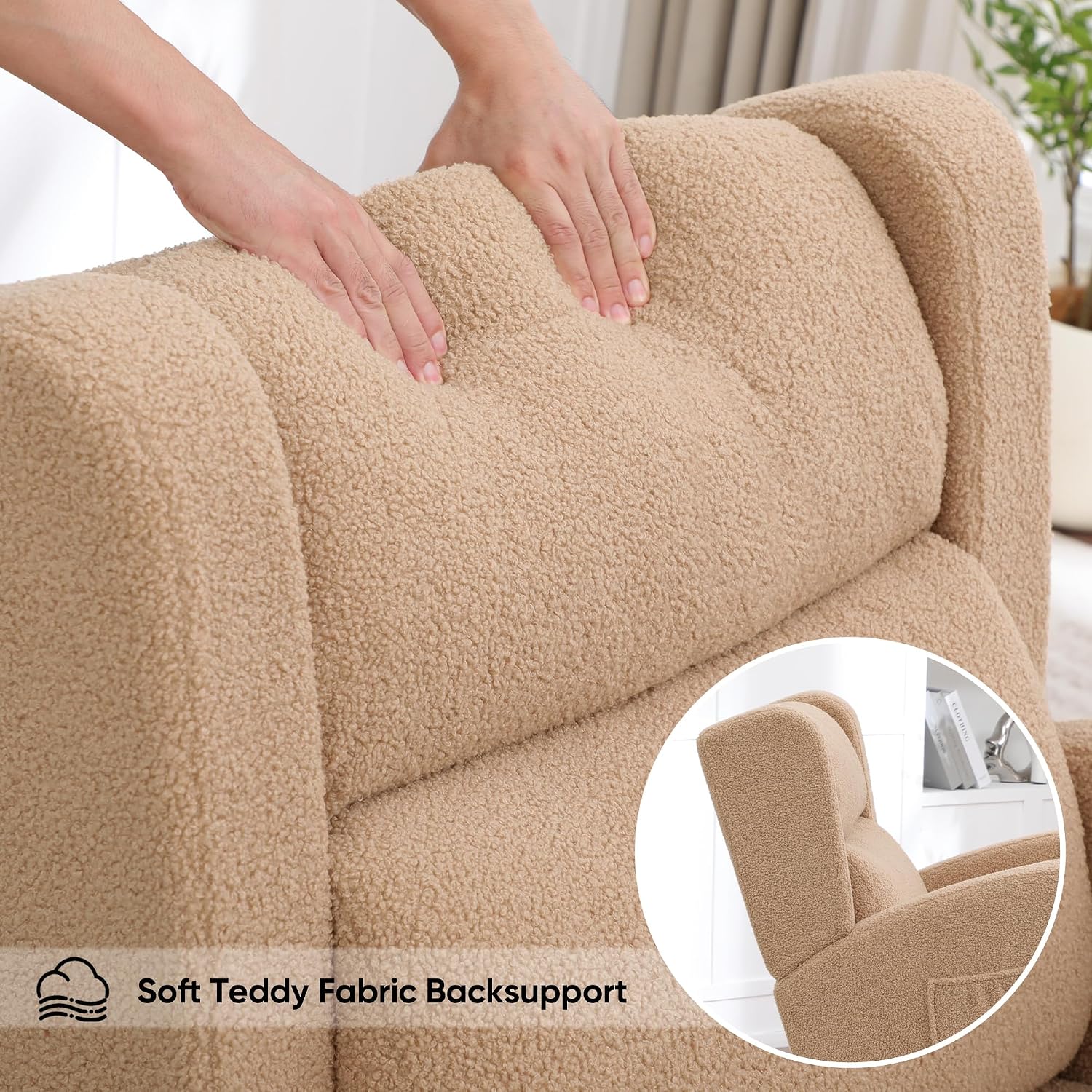Rocking Chair Nursery,Teddy Nursery Rocking Chairs, Wingback Rocker for Nursery for Living Room Bedroom(Teddy Khaki)