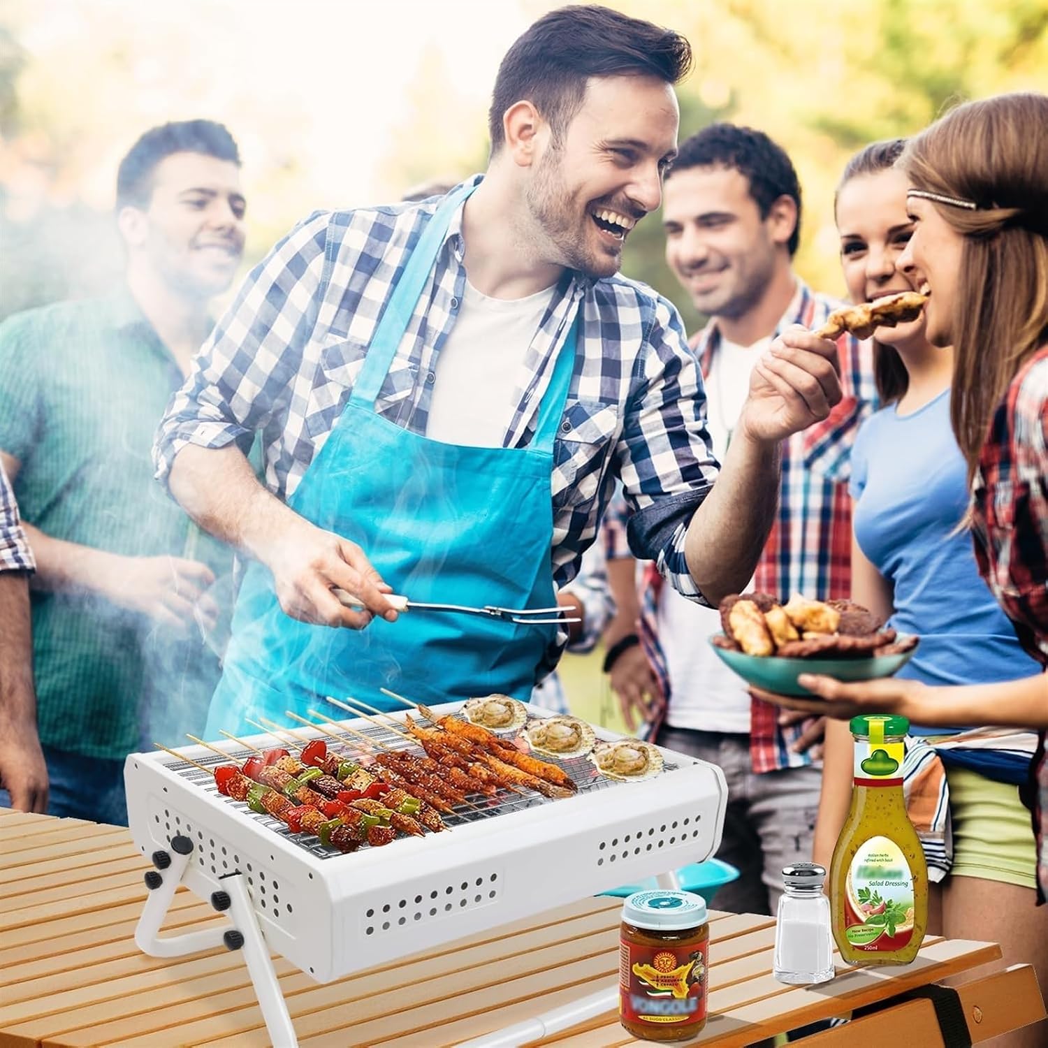 Portable Charcoal Grill Tabletop Charcoal Grill with Handle Portable BBQ Grill Outdoor Barbecue Grill for Camping Picnic BBQ Grill for Outdoor(White)