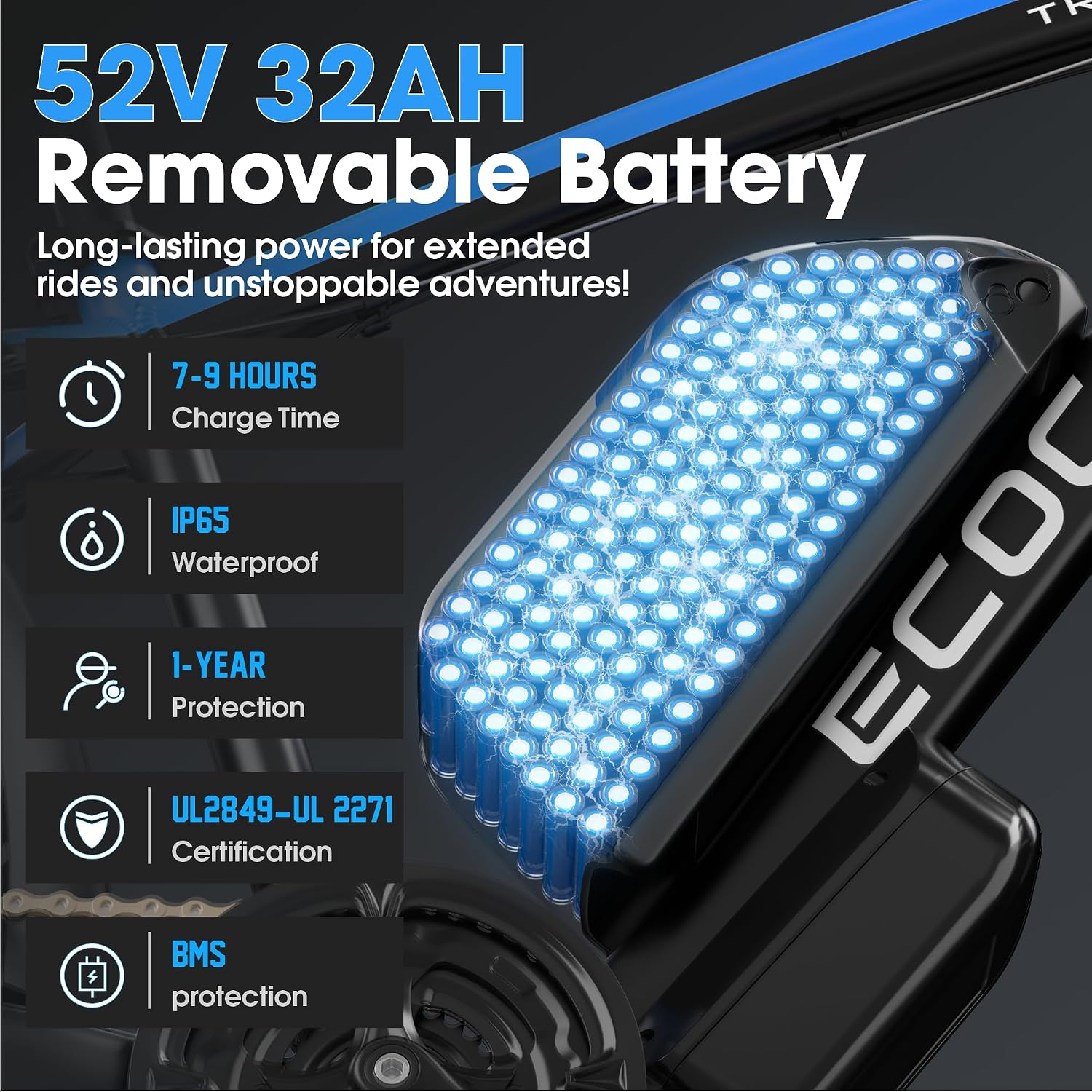 Electric Bike for Adults,Peak 6000W Dual Motor Ebike, 52V 32AH 30-100 Miles Up to 45 M P H 26' Fat Tire 7 Speed Electric Mountain Bike All Terrain Front Suspension Electric Bicycles