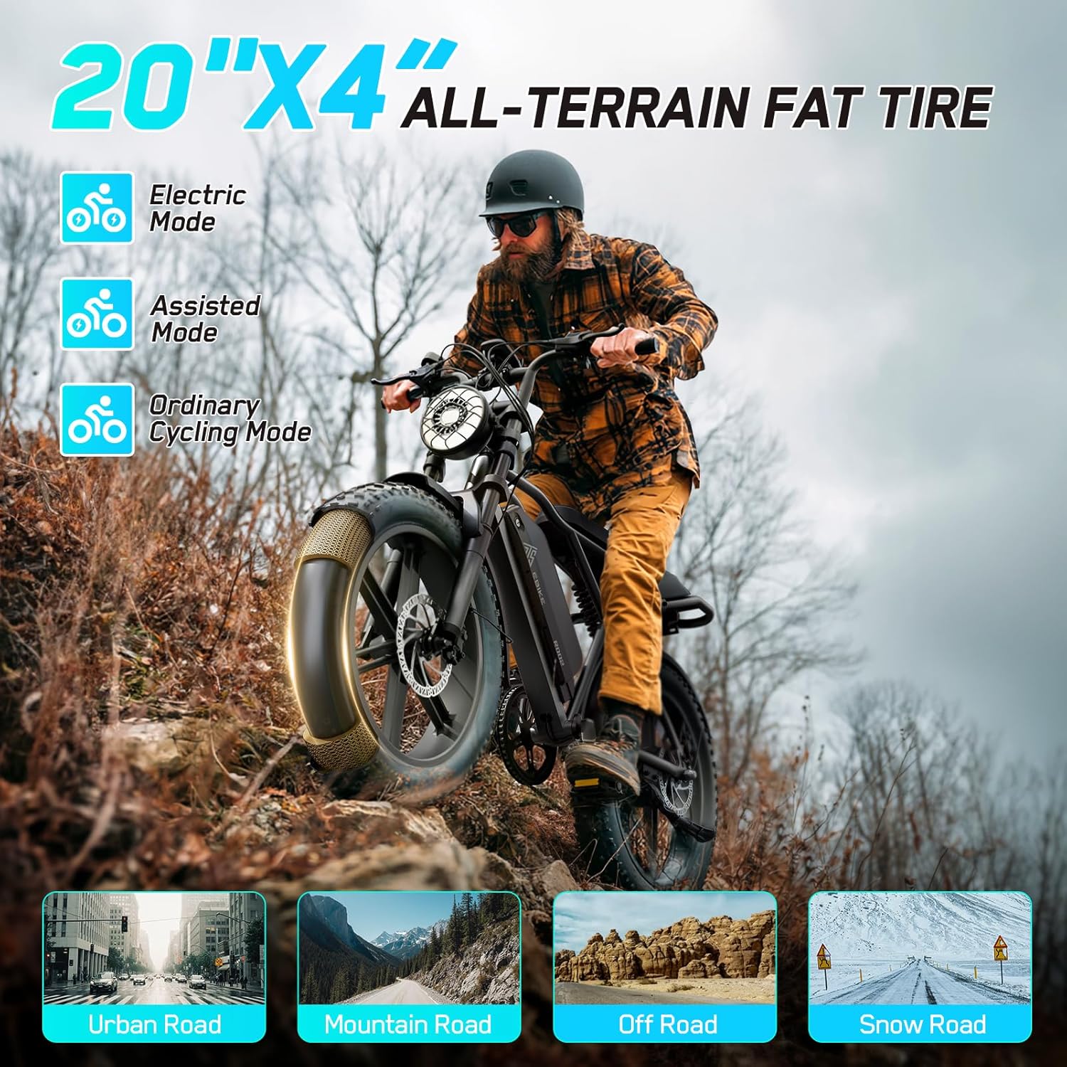 TST Electric Bike for Adults, 1500W Peak Motor 60 Miles Fat Tire Ebike with 48V 15Ah Removable Battery 20' Fat Tire Electric Bike, Dual Suspension，7 Speeds