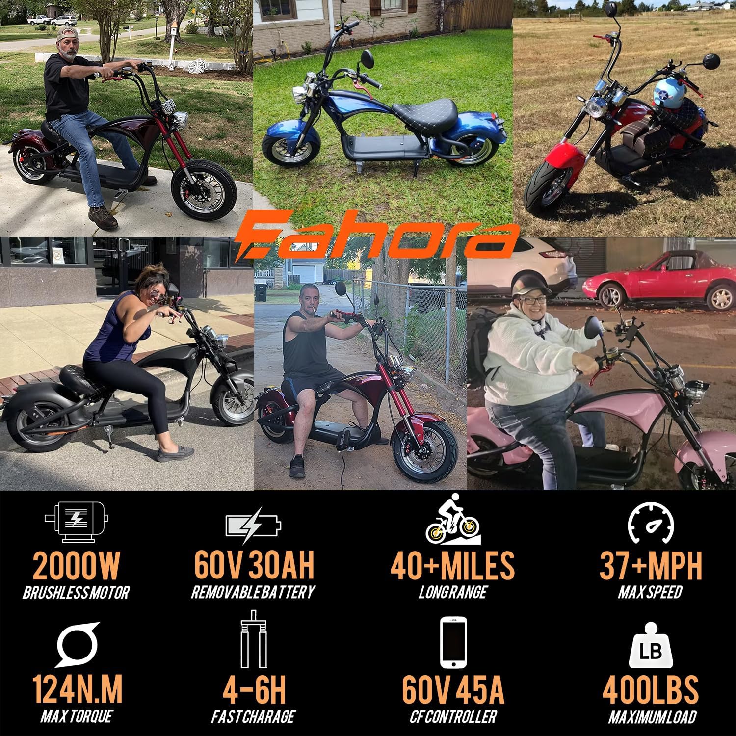 eAhora M1 2 Seater 2000W Electric Motorcycle for Adults,37MPH 60V 30Ah Battery 40 Miles Long Range Full Suspension Dual Hydraulic Brakes, Street Legal Electric Motorcycle
