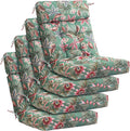 Barydat 4 Pcs Tufted High Back Chair Cushion Indoor Outdoor Seat and Back Cushions Palm Leaves Tropical Plants Lawn Rocking Chair Pads with Ties for Adirondack Patio Garden (Green Flower)